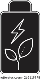 Battery with leaf icon representing renewable battery energy and eco-friendly power solutions with transparent background
