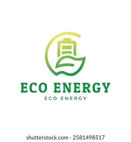 Battery and Leaf Logo Concept. Eco energy, Green energy, environmentally friendly batteries concept illustration design.