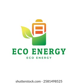 Battery and Leaf Logo Concept. Eco energy, Green energy, environmentally friendly batteries concept illustration design.