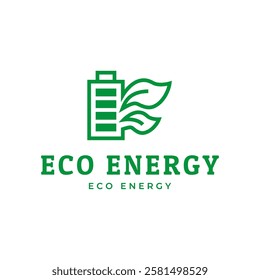 Battery and Leaf Logo Concept. Eco energy, Green energy, environmentally friendly batteries concept illustration design.