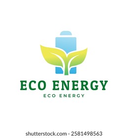 Battery and Leaf Logo Concept. Eco energy, Green energy, environmentally friendly batteries concept illustration design.