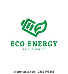 Battery and Leaf Logo Concept. Eco energy, Green energy, environmentally friendly batteries concept illustration design.