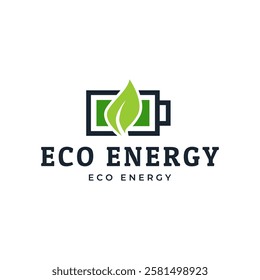 Battery and Leaf Logo Concept. Eco energy, Green energy, environmentally friendly batteries concept illustration design.