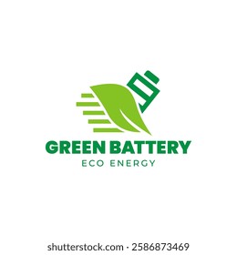 Battery and Leaf Logo Concept. Eco energy, Green energy, environmentally friendly batteries concept illustration design.