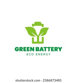 Battery and Leaf Logo Concept. Eco energy, Green energy, environmentally friendly batteries concept illustration design.