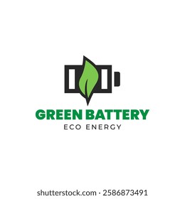 Battery and Leaf Logo Concept. Eco energy, Green energy, environmentally friendly batteries concept illustration design.
