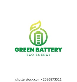 Battery and Leaf Logo Concept. Eco energy, Green energy, environmentally friendly batteries concept illustration design.