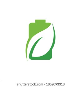 Diseño del logotipo vectorial de la hoja de la batería. Icono de batería y hoja símbolo de energía natural diseño de elemento plantilla de logotipo