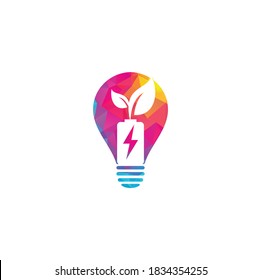 Battery leaves bulb shape concept vector logo design. Battery and leaf icon natural energy symbol design element logo template	