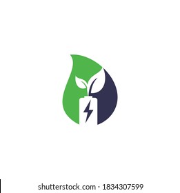 Battery leaves drop shape concept vector logo design. Battery and leaf icon natural energy symbol design element logo template	