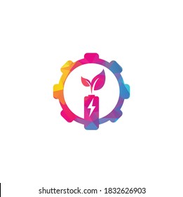 Battery leaves gear shape concept vector logo design. Battery and leaf icon natural energy symbol design element logo template	