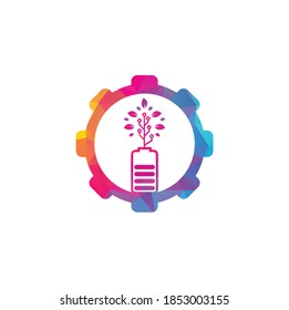Battery hinterlässt das Gangdesign Vektor Logo Design. Logo-Vorlage für das Design des Naturenergiesymbols für Batterien und Blätter