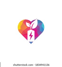 Battery leaves heart shape concept vector logo design. Battery and leaf icon natural energy symbol design element logo template