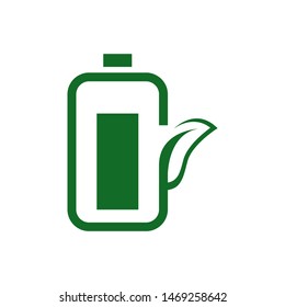 Battery with leaves logo template vector  clean energy icon design