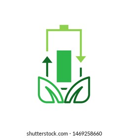 Battery with leaves logo template vector  clean energy icon design