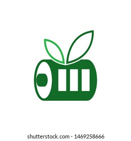 Battery with leaves logo template vector  clean energy icon design