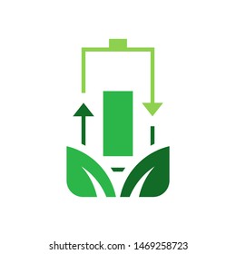 Battery with leaves logo template vector  clean energy icon design