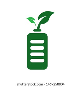 Battery with leaves logo template vector  clean energy icon design