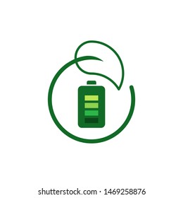Battery with leaves logo template vector  clean energy icon design