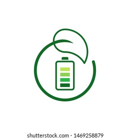 Battery with leaves logo template vector  clean energy icon design