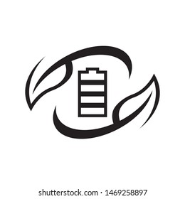 Battery with leaves logo template vector  clean energy icon design