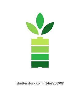 Battery with leaves logo template vector  clean energy icon design