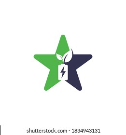 Battery leaves star shape concept vector logo design. Battery and leaf icon natural energy symbol design element logo template	