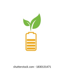 La batería deja el diseño del logotipo vectorial. Icono de batería y hoja símbolo de energía natural diseño de elemento plantilla de logotipo