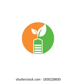 Battery leaves vector logo design. Battery and leaf icon natural energy symbol design element logo template