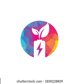 La batería deja el diseño del logotipo vectorial. Icono de batería y hoja símbolo de energía natural diseño de elemento plantilla de logotipo