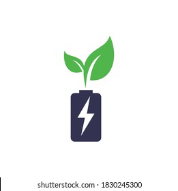 La batería deja el diseño del logotipo vectorial. Icono de batería y hoja símbolo de energía natural diseño de elemento plantilla de logotipo