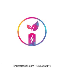 La batería deja el diseño del logotipo vectorial. Icono de batería y hoja símbolo de energía natural diseño de elemento plantilla de logotipo