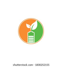 Akkublätter Vektorlogo-Design. Logo-Vorlage für das Design des Naturenergiesymbols für Batterien und Blätter