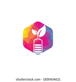 Battery leaves vector logo design. Battery and leaf icon natural energy symbol design element logo template