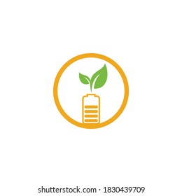 Battery leaves vector logo design. Battery and leaf icon natural energy symbol design element logo template