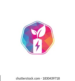 La batería deja el diseño del logotipo vectorial. Icono de batería y hoja símbolo de energía natural diseño de elemento plantilla de logotipo