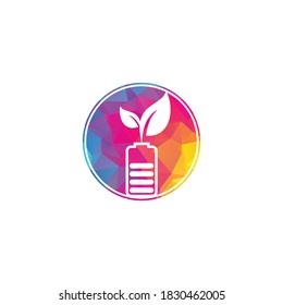 La batería deja el diseño del logotipo vectorial. Icono de batería y hoja símbolo de energía natural diseño de elemento plantilla de logotipo