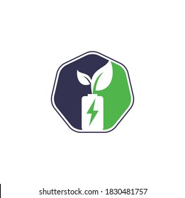 Battery leaves vector logo design. Battery and leaf icon natural energy symbol design element logo template