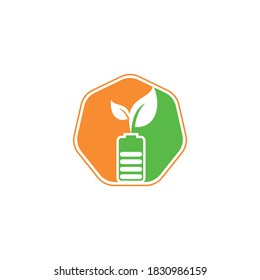 Battery with leaves vector logo design. Battery and leaf icon natural energy symbol design element logo template	