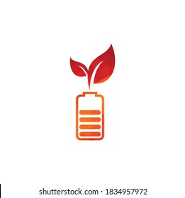 Battery leaves vector logo design. Battery and leaf icon natural energy symbol design element logo template	