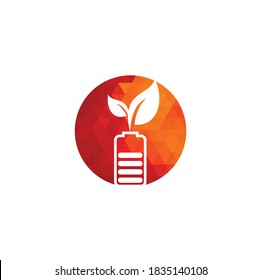 Battery leaves vector logo design. Battery and leaf icon natural energy symbol design element logo template	