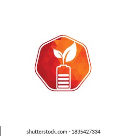 Battery leaves vector logo design. Battery and leaf icon natural energy symbol design element logo template	