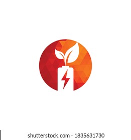 Battery leaves vector logo design. Battery and leaf icon natural energy symbol design element logo template