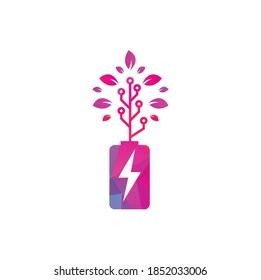 La batería deja el diseño del logotipo vectorial. Icono de batería y hoja símbolo de energía natural diseño de elemento plantilla de logotipo