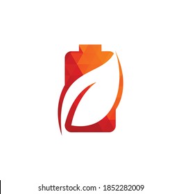 La batería deja el diseño del logotipo vectorial. Icono de batería y hoja símbolo de energía natural diseño de elemento plantilla de logotipo