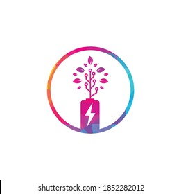 Akkublätter Vektorlogo-Design. Logo-Vorlage für das Design des Naturenergiesymbols für Batterien und Blätter