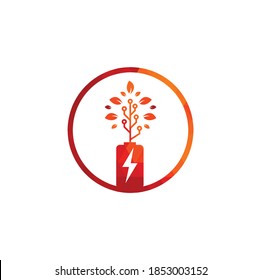 Battery leaves vector logo design. Battery and leaf icon natural energy symbol design element logo template