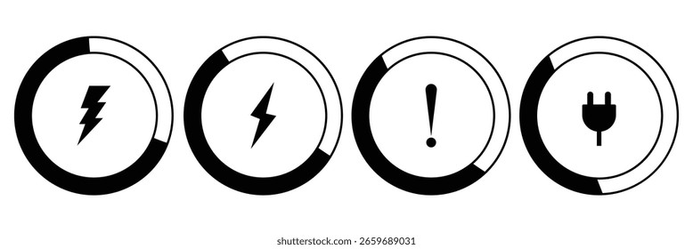 Conjunto de iconos de indicador de capacidad de nivel de batería. Colección del símbolo de la batería de carga. Ilustración vectorial de infografía de diagrama redondo de nivel de Recargo. Símbolo de la barra de progreso de la capacidad de la batería. Acumulador circular