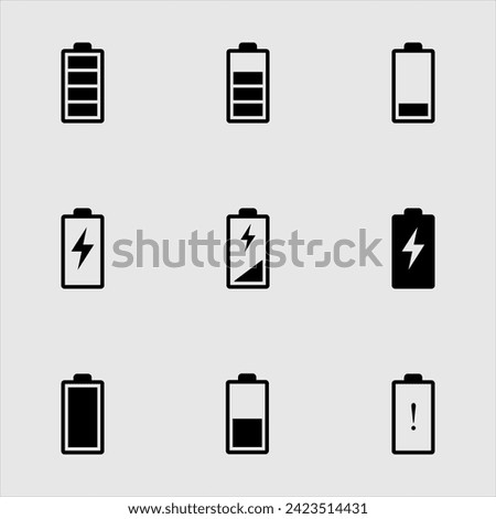 Battery level capacity indicator icon set. Collection of charging battery symbol illustration