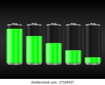 Battery with the level of charge on a black background. Vector illustration.